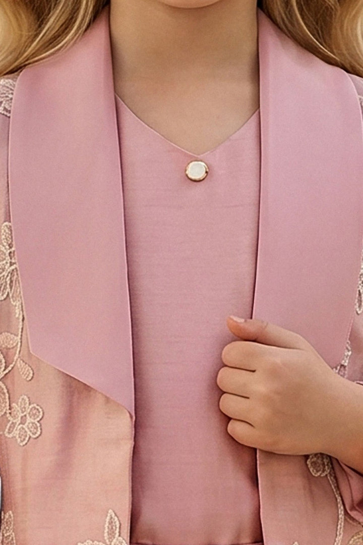 Dusty Pink Zari and Thread work Jacket Styled Palazzo Set for Girls