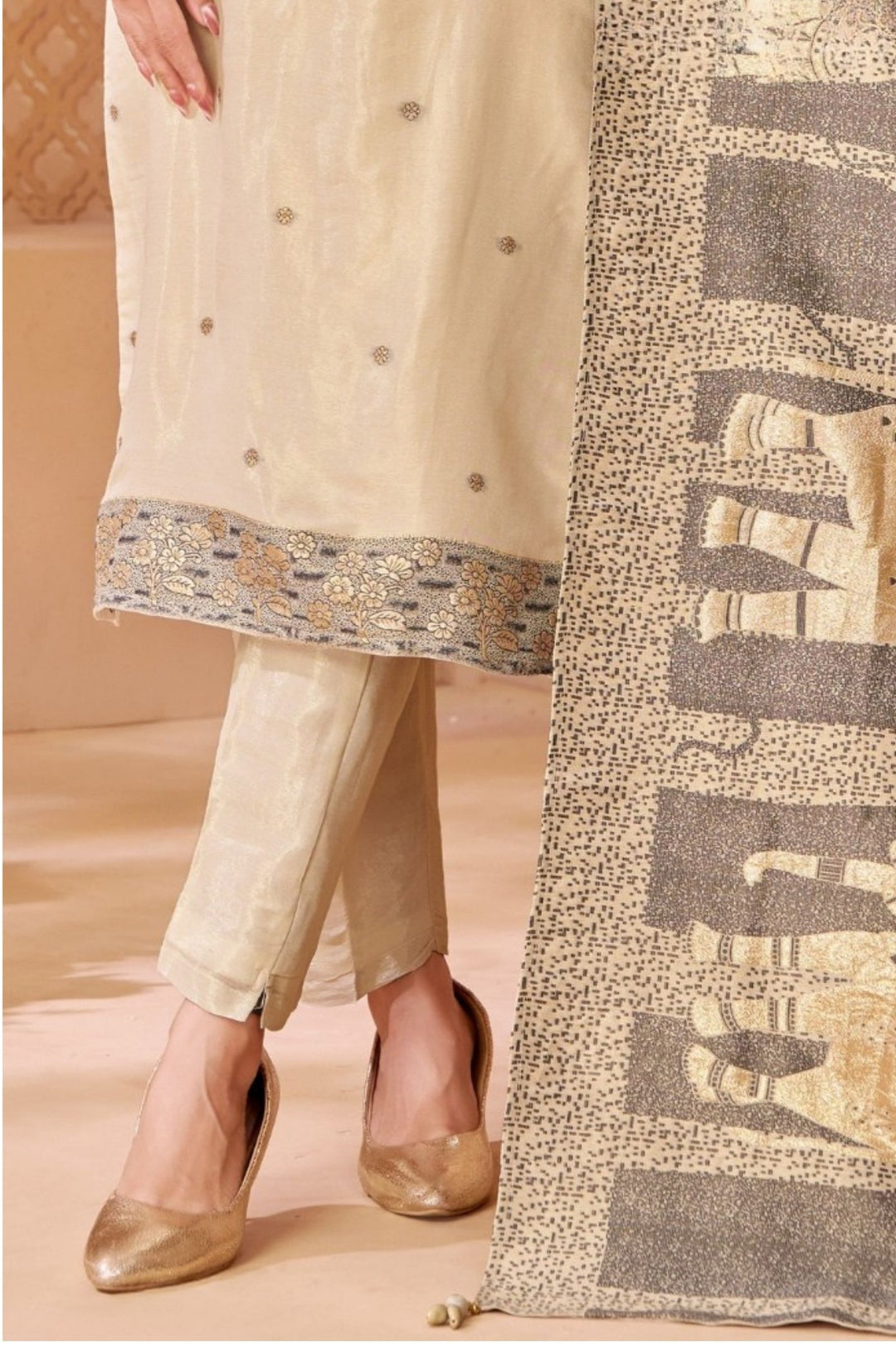 Cream Banaras work Straight Cut Salwar Suit