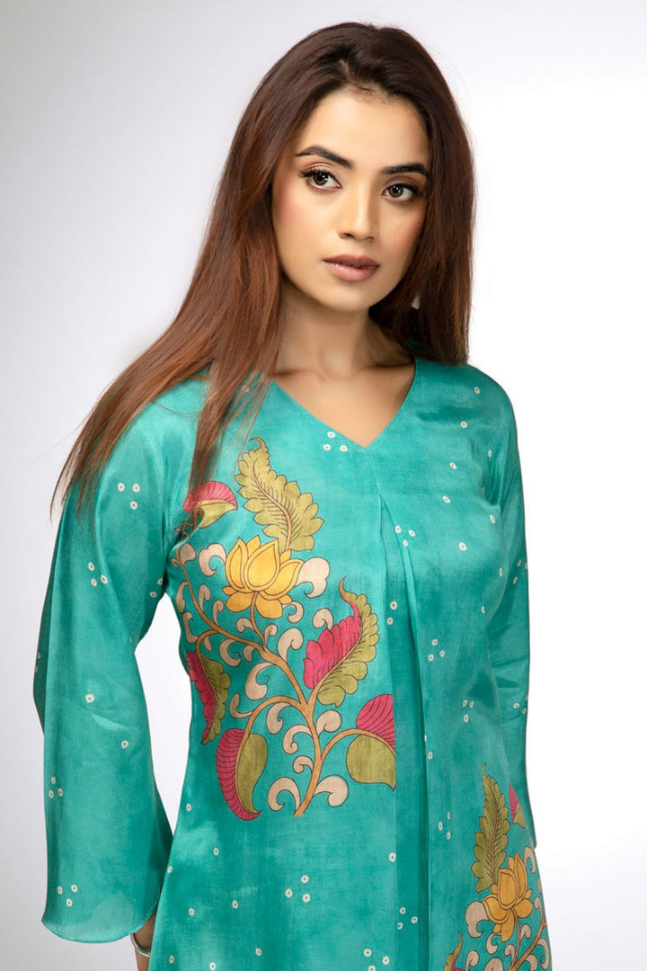 Rama Blue Floral Print Short Kurti