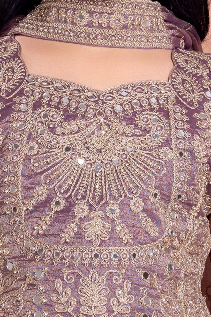 Lilac Zari Thread, Mirror and Stone work Palazzo Suit Set for Girls