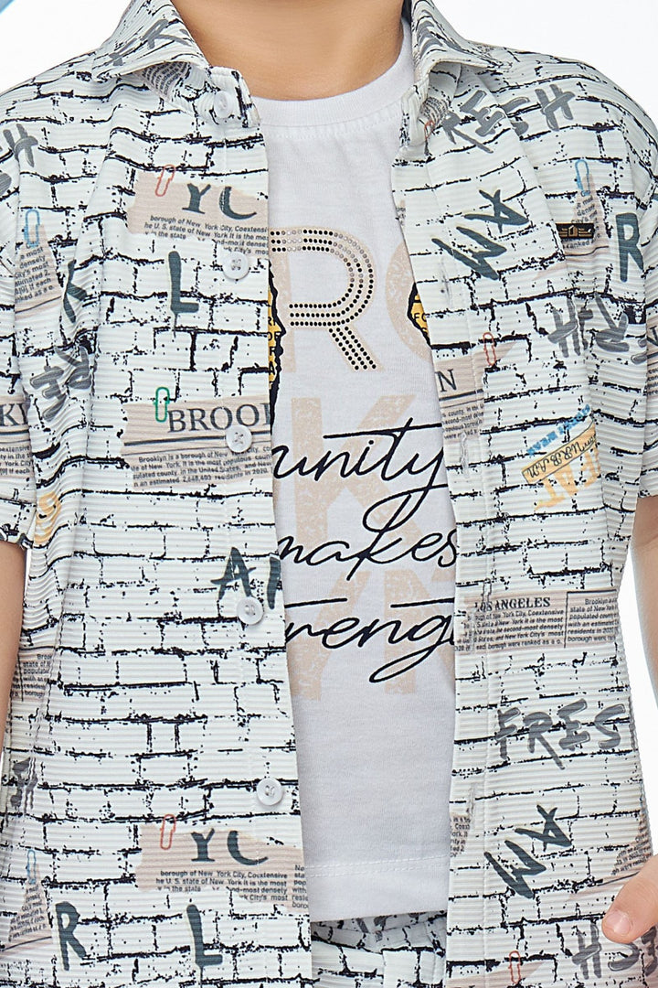 White with Multicolor Printed Co-Ord Set for Boys