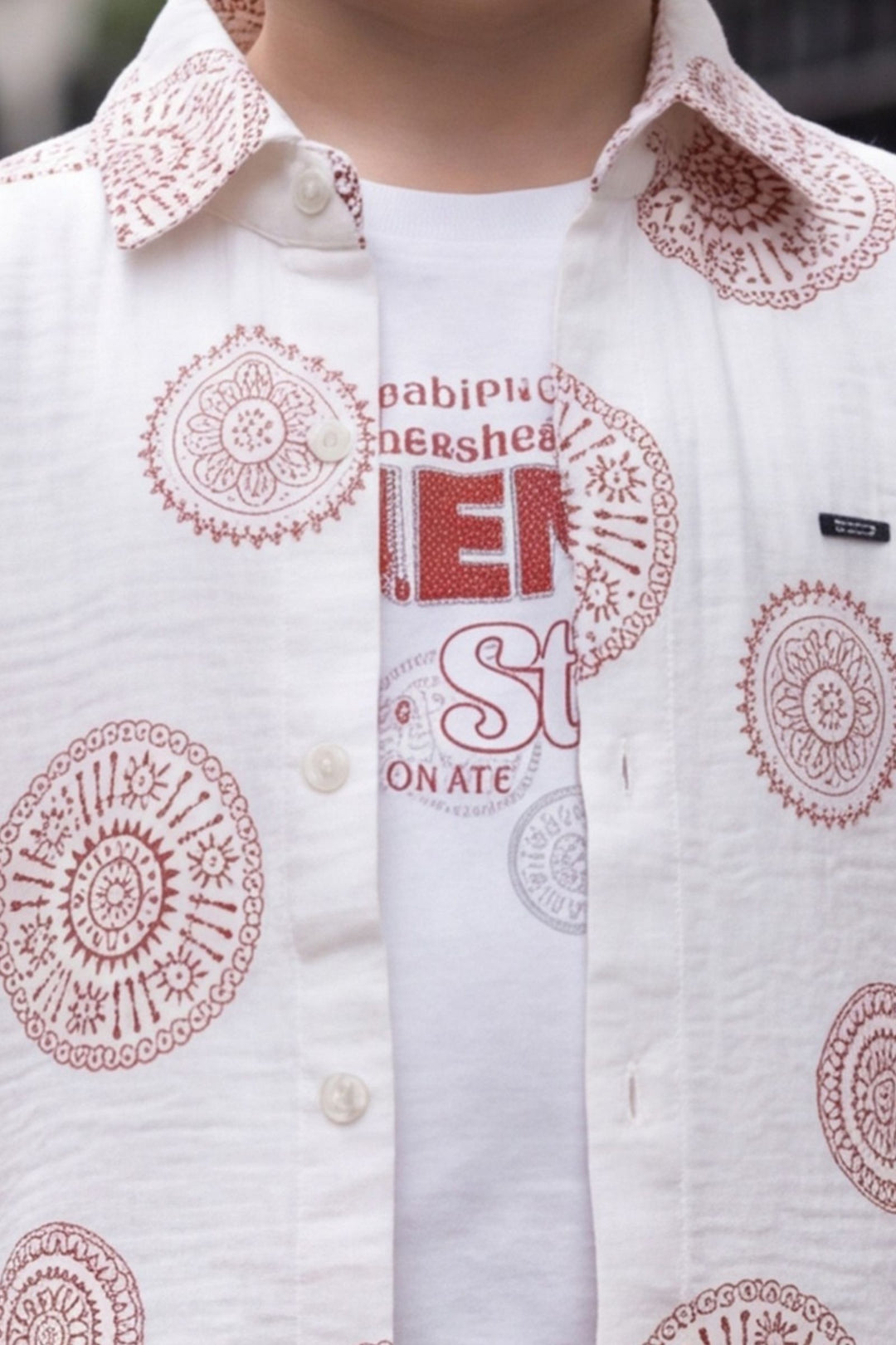 White with Rust Printed Boys Co-Ord Set