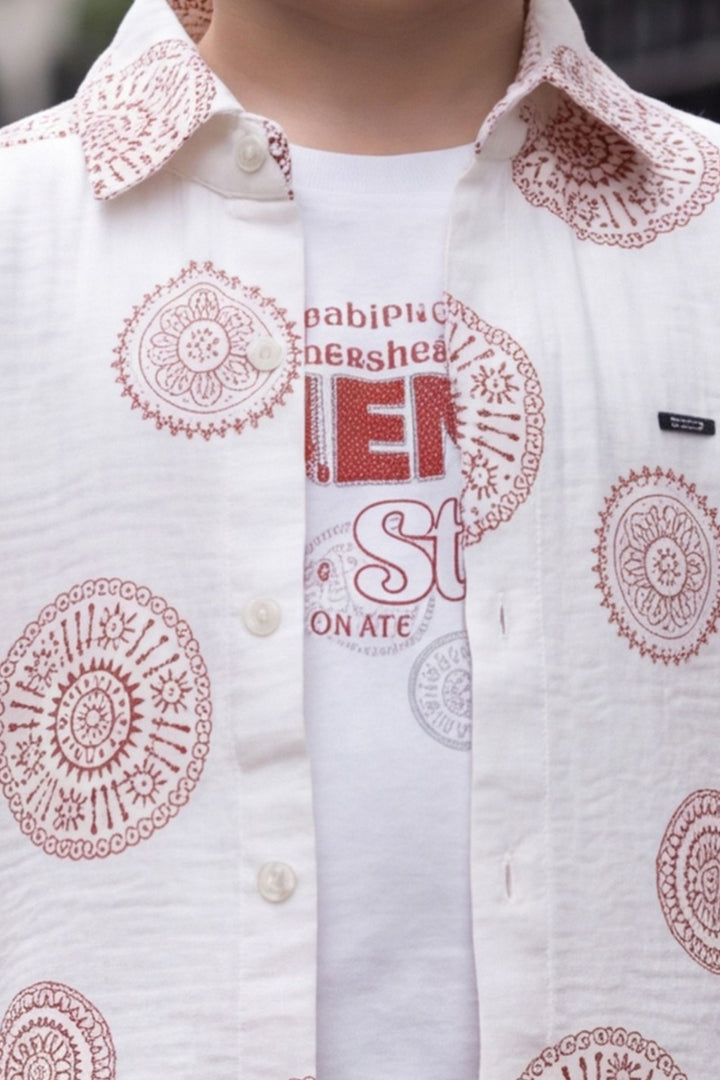White with Rust Printed Boys Co-Ord Set