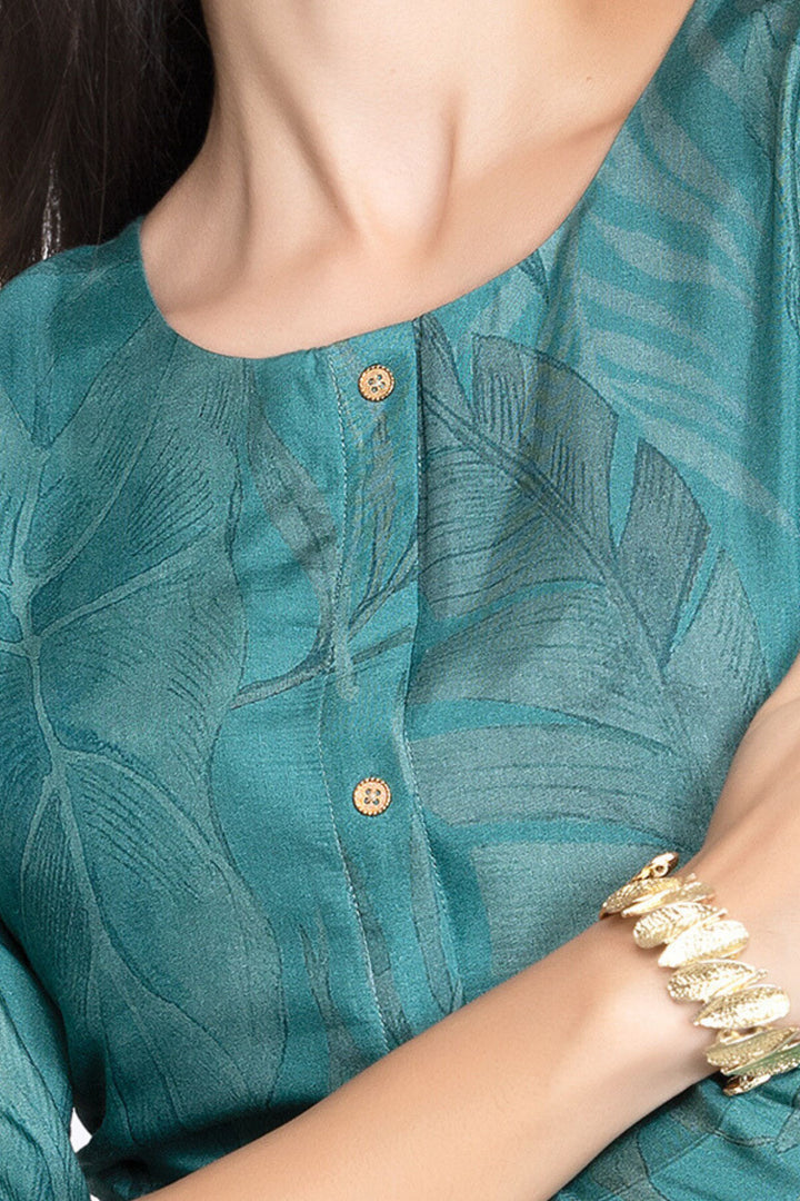 Green Floral Print Short Kurti