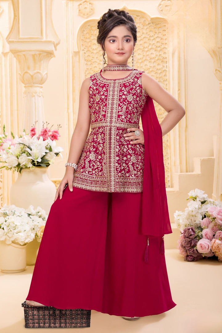 Rani Pink Zari and Sequins work Palazzo Suit Set for Girls