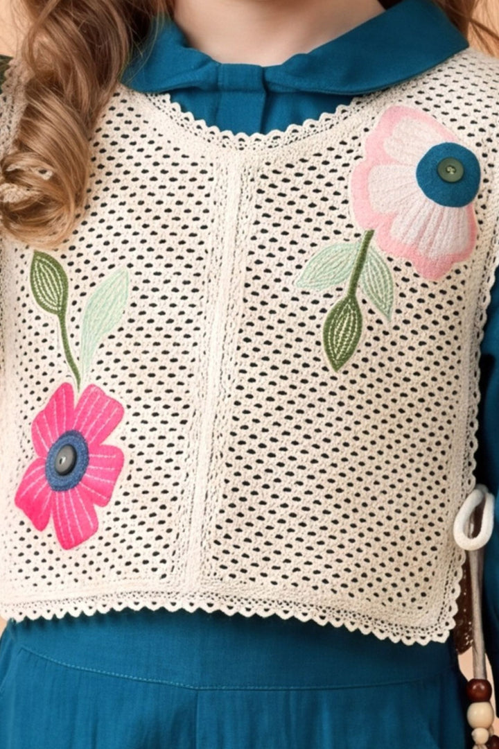 Teal Blue with Cream Jacket Styled Palazzo Set for Girls