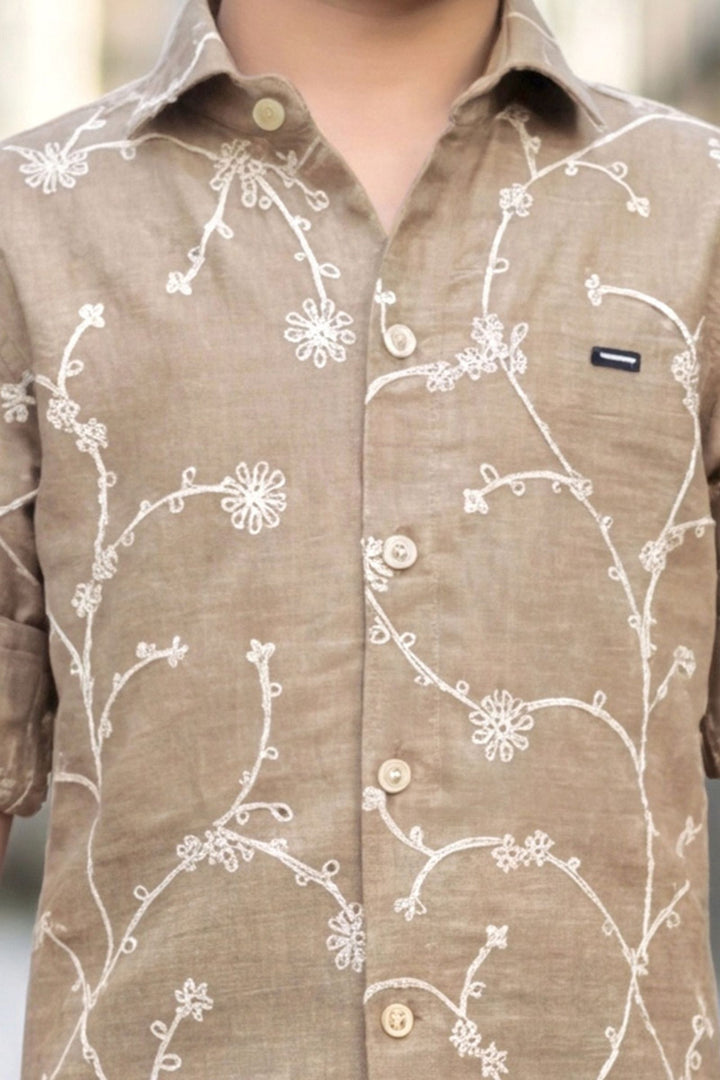 Chiku Embroidery work Shirt and Black Pant Set for Boys