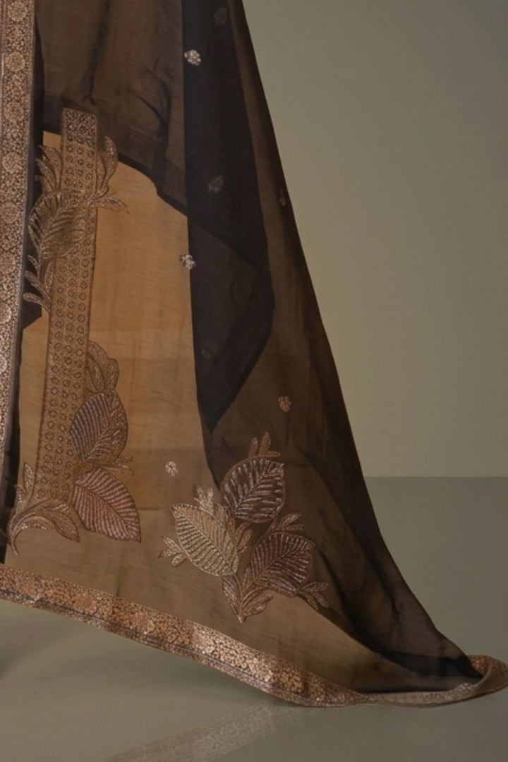 Black Beads, Stone, Banaras and Sequins work Straight Cut Salwar Suit
