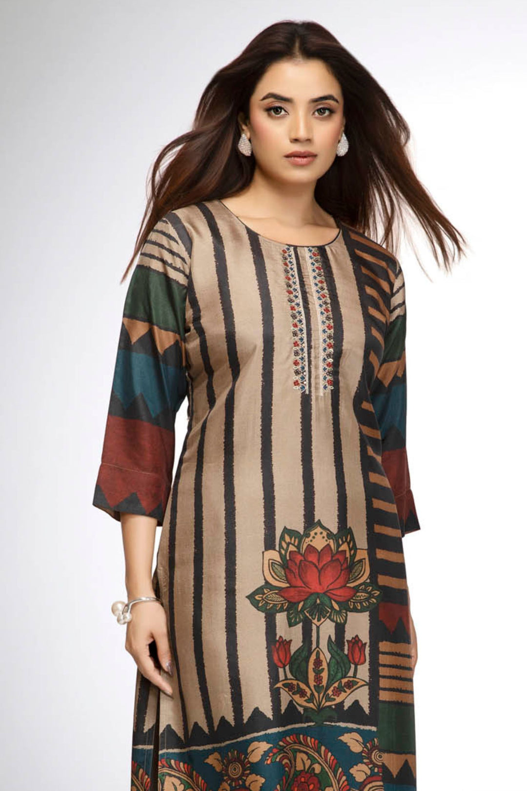 Grey Digital and Floral Printed Kurta