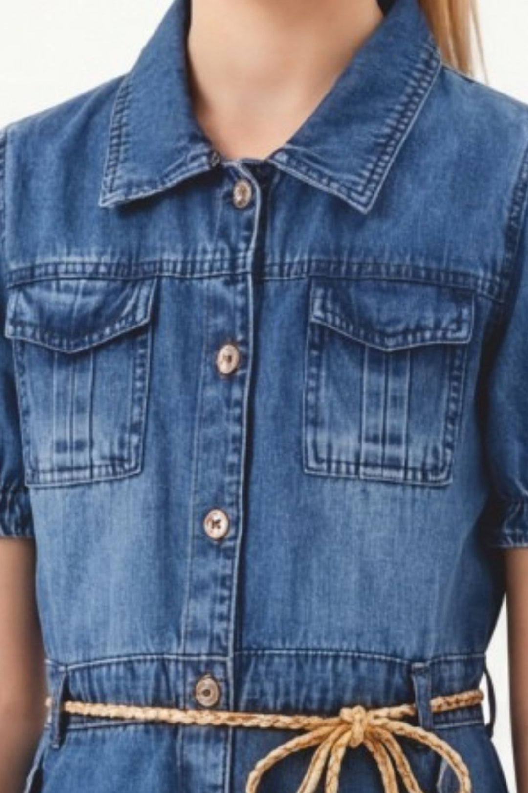 Blue Short Frock for Girls with Belt