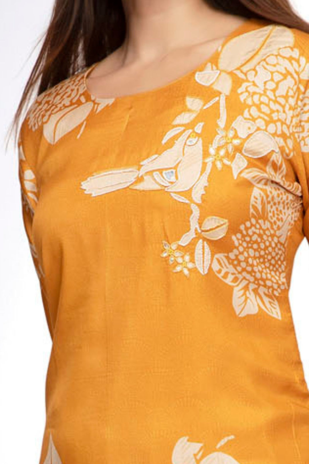 Yellow Floral Print Straight Kurta Set