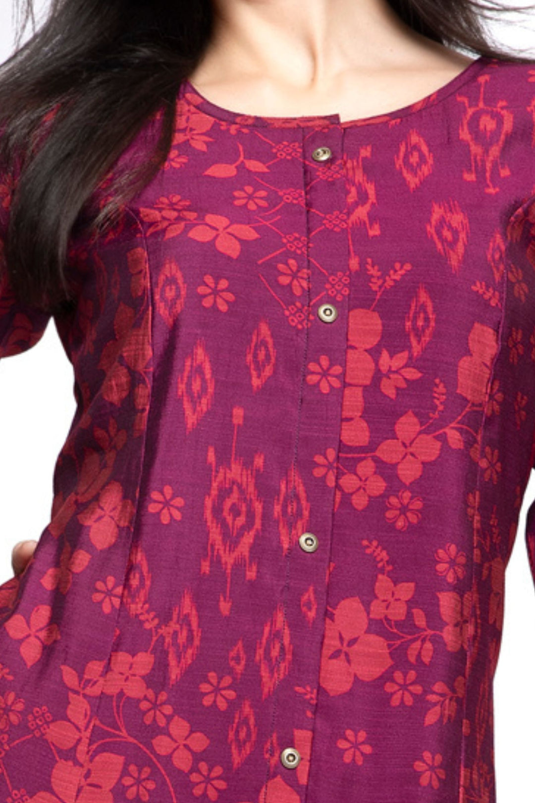 Magenta Digital Print Aline Cut Calf Length Kurti