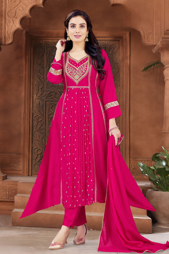 Dark Pink Sequins and Zari work A-line Cut Salwar Suit