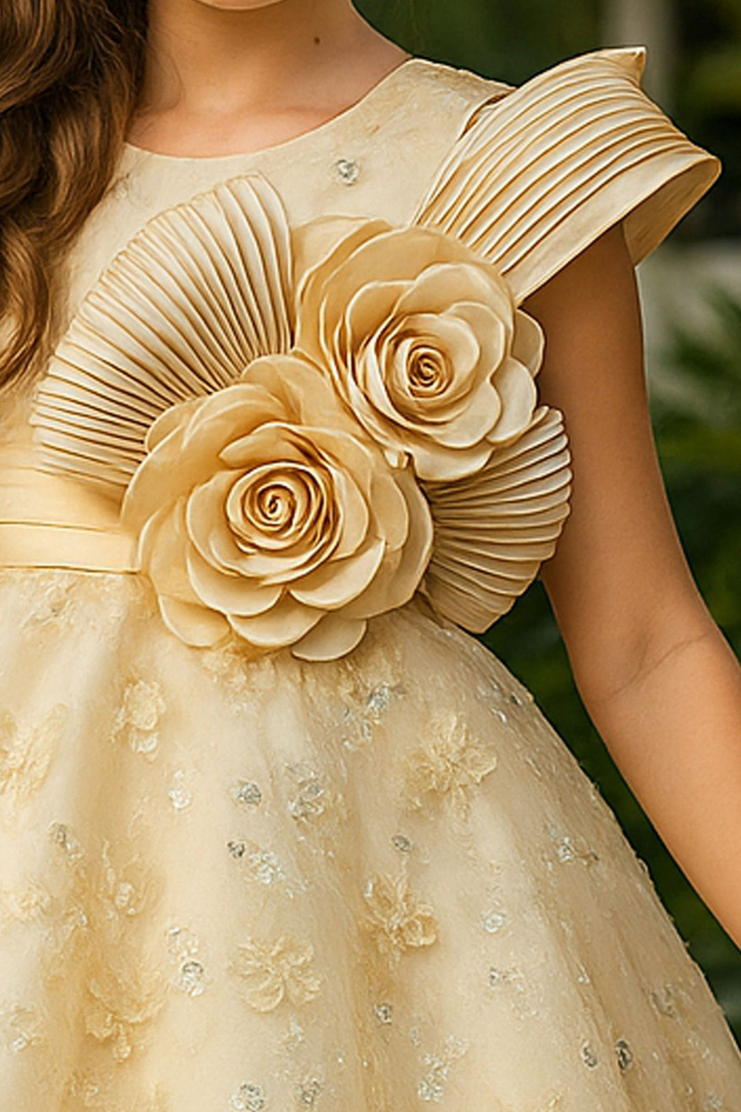 Fawn Sequins and Beads work Short Partywear Frock for Girls