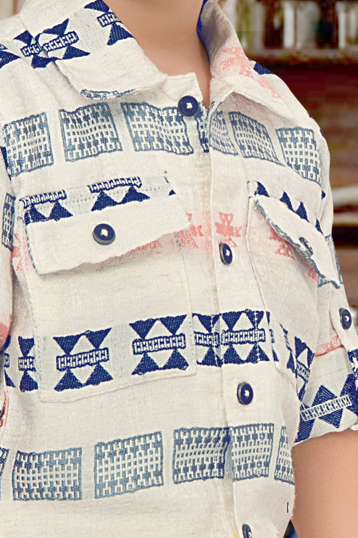 Half White Thread work Shirt and Pant Set for Boys