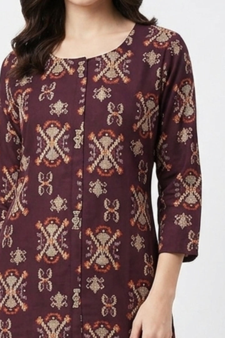 Wine Digital Print Calf Length Kurti