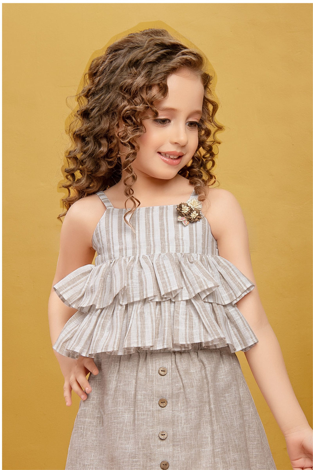 Cream Top with Divider Skirt for Girls