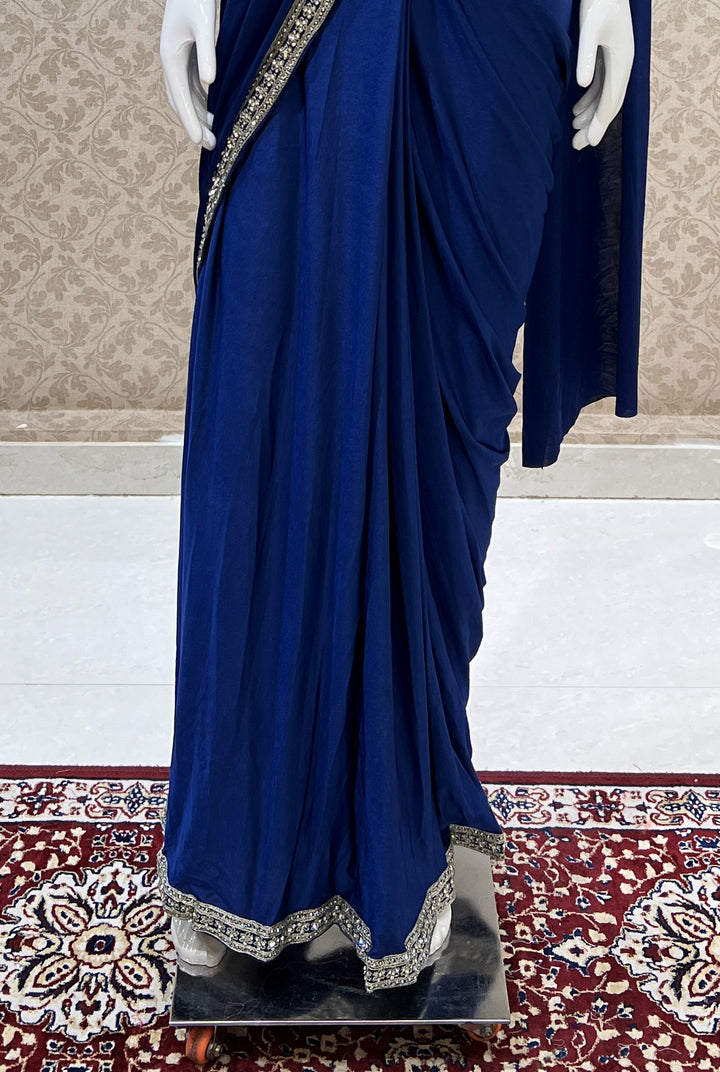 Royal Blue Readymade Fancy Saree with Readymade Blouse with Belt