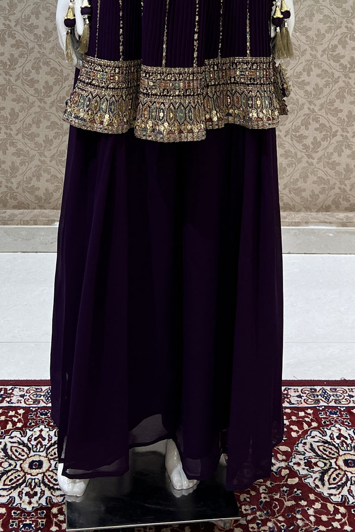 Wine Multicolor Thread, Zari and Sequins work Palazzo Salwar Suit