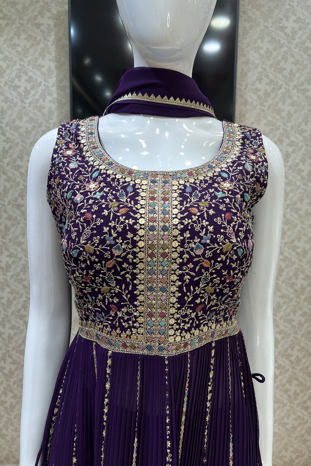 Wine Multicolor Thread, Zari and Sequins work Palazzo Salwar Suit