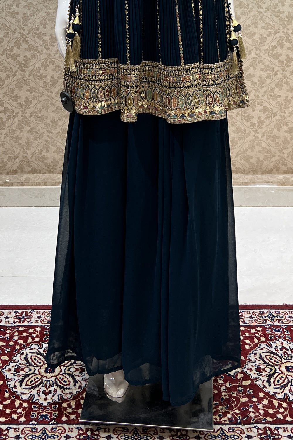 Peacock Blue Multicolor Thread, Zari and Sequins work Palazzo Salwar Suit