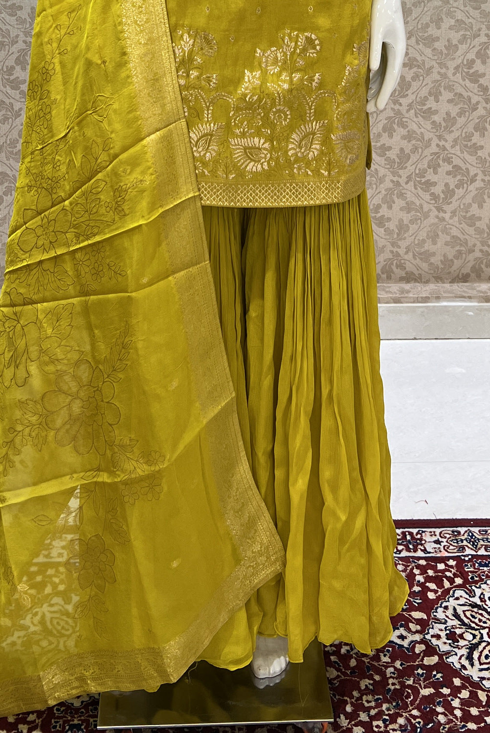 Liril Green Zari, Mirror, Beads and Zardozi work Sharara Salwar Suit