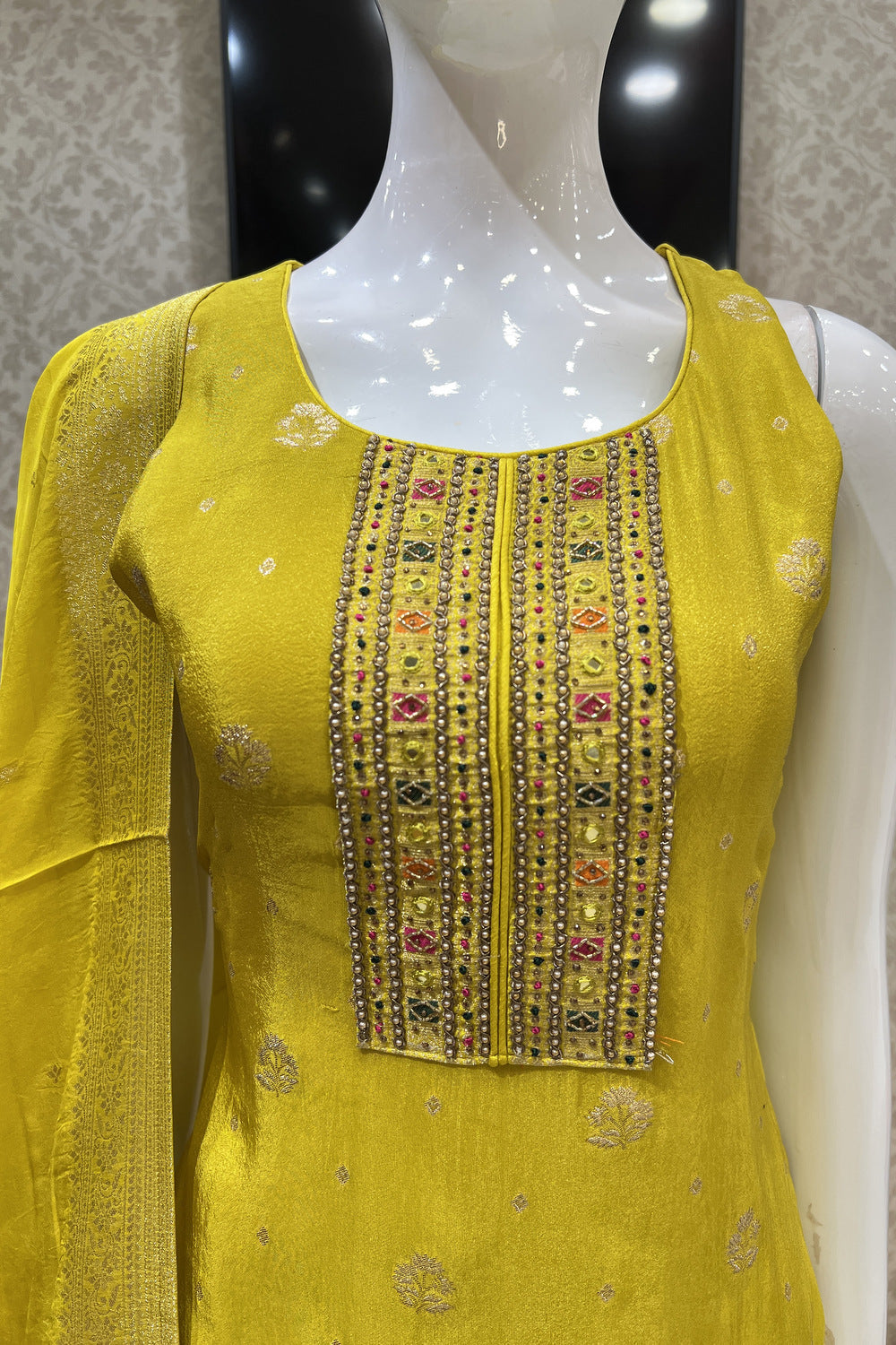 Liril Green Zari, Mirror, Beads and Zardozi work Sharara Salwar Suit