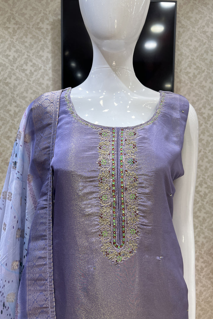 Lilac Zari, Thread and Beads work Straight Cut Salwar Suit