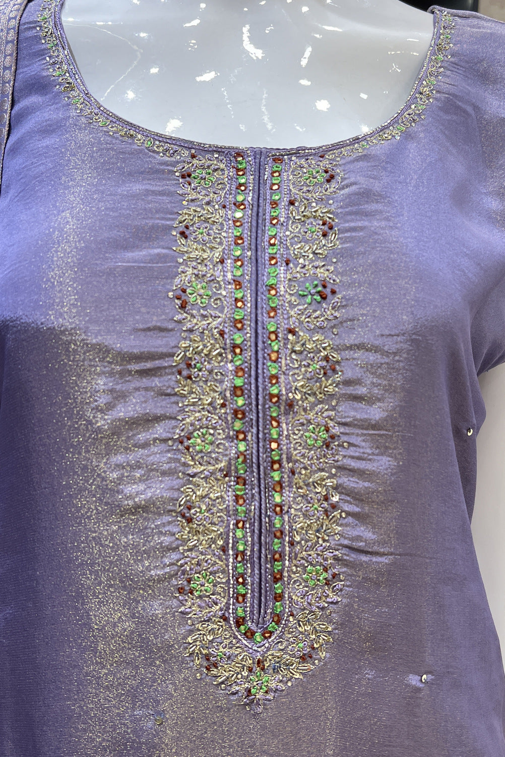 Lilac Zari, Thread and Beads work Straight Cut Salwar Suit