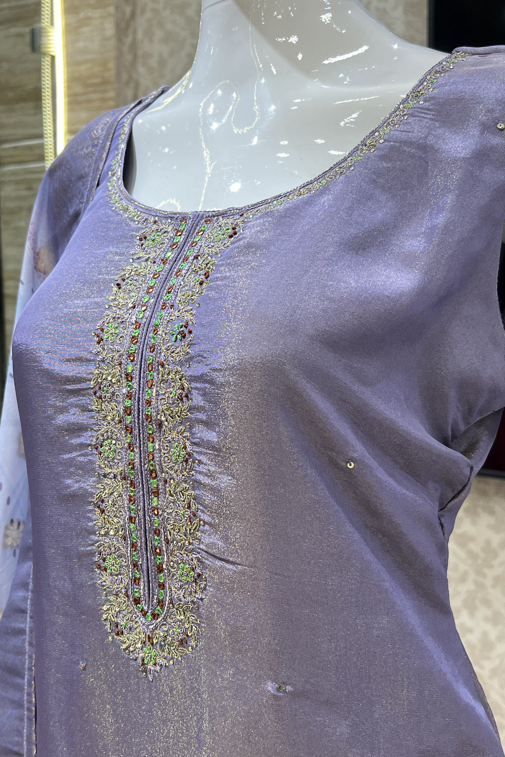 Lilac Zari, Thread and Beads work Straight Cut Salwar Suit