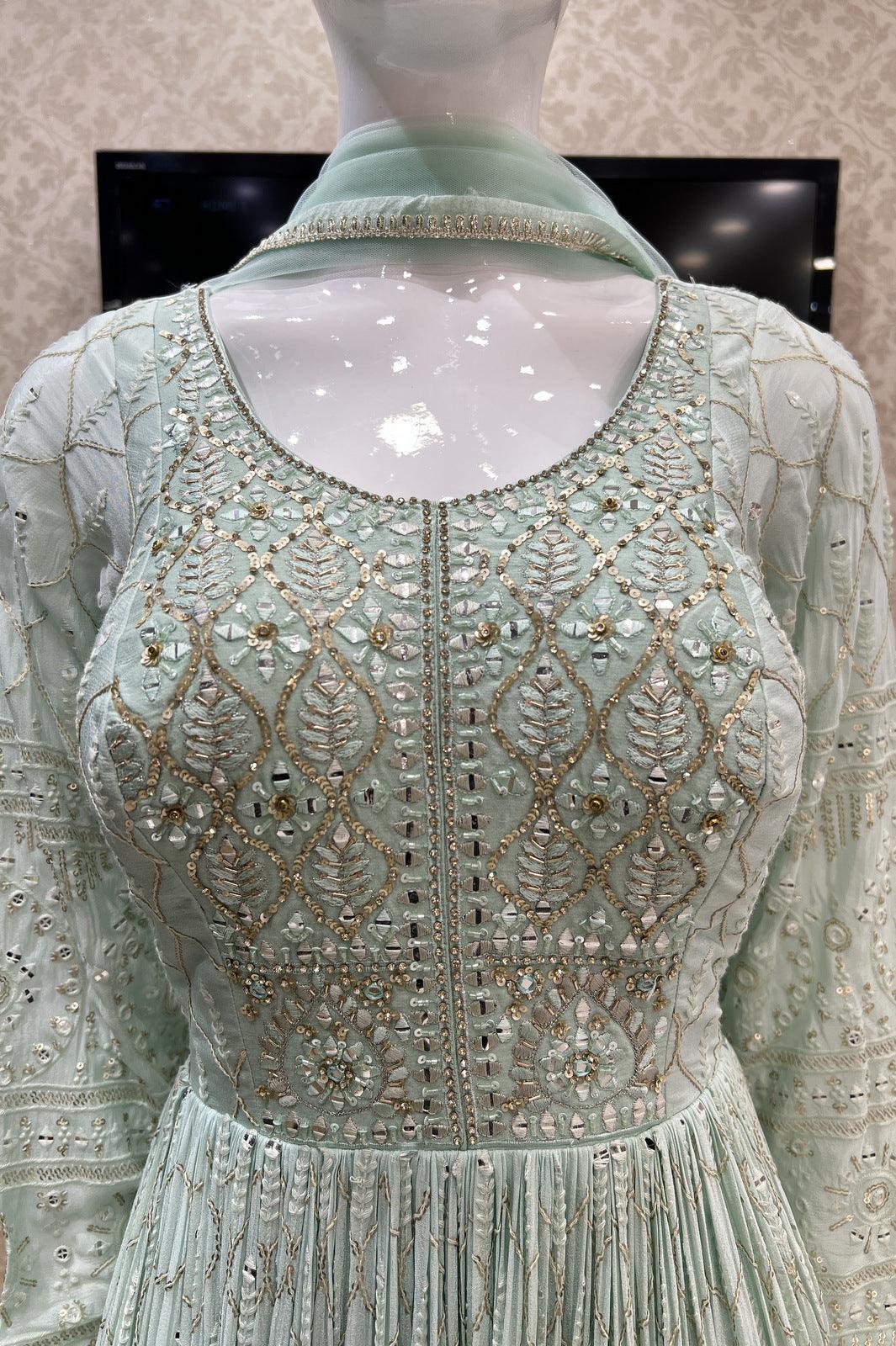 Light Blue Thread, Sequins, Zardozi and Stone work Floor Length Anarkali Suit - Seasons Chennai