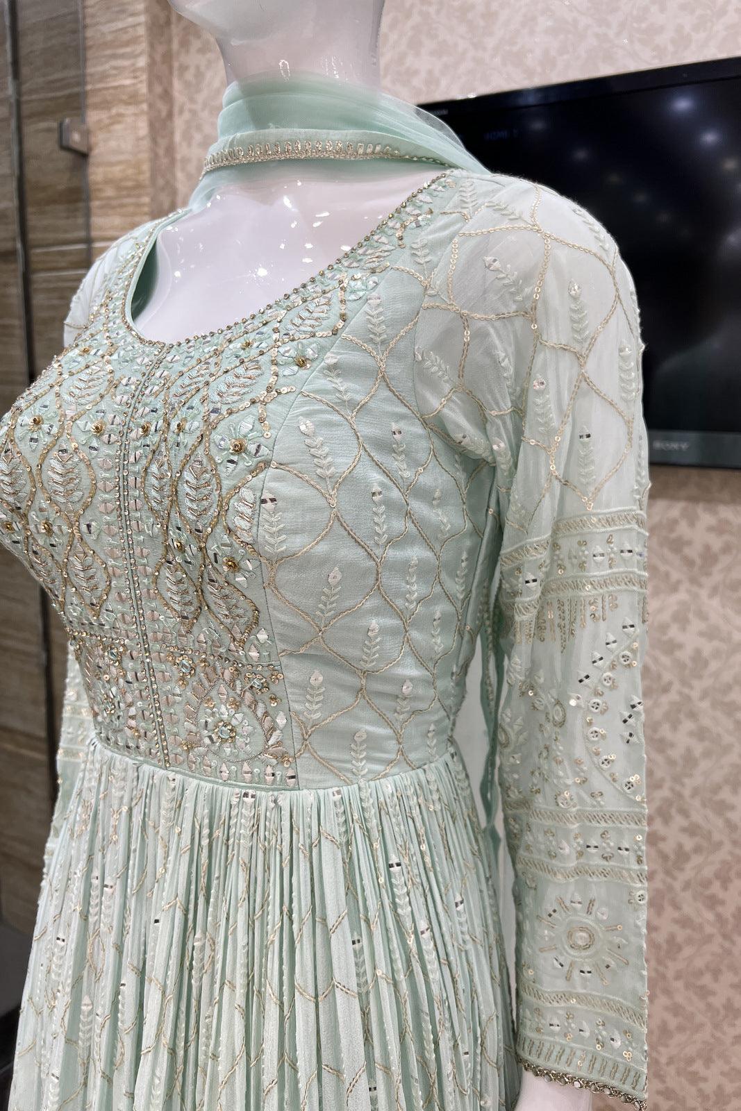 Light Blue Thread, Sequins, Zardozi and Stone work Floor Length Anarkali Suit - Seasons Chennai