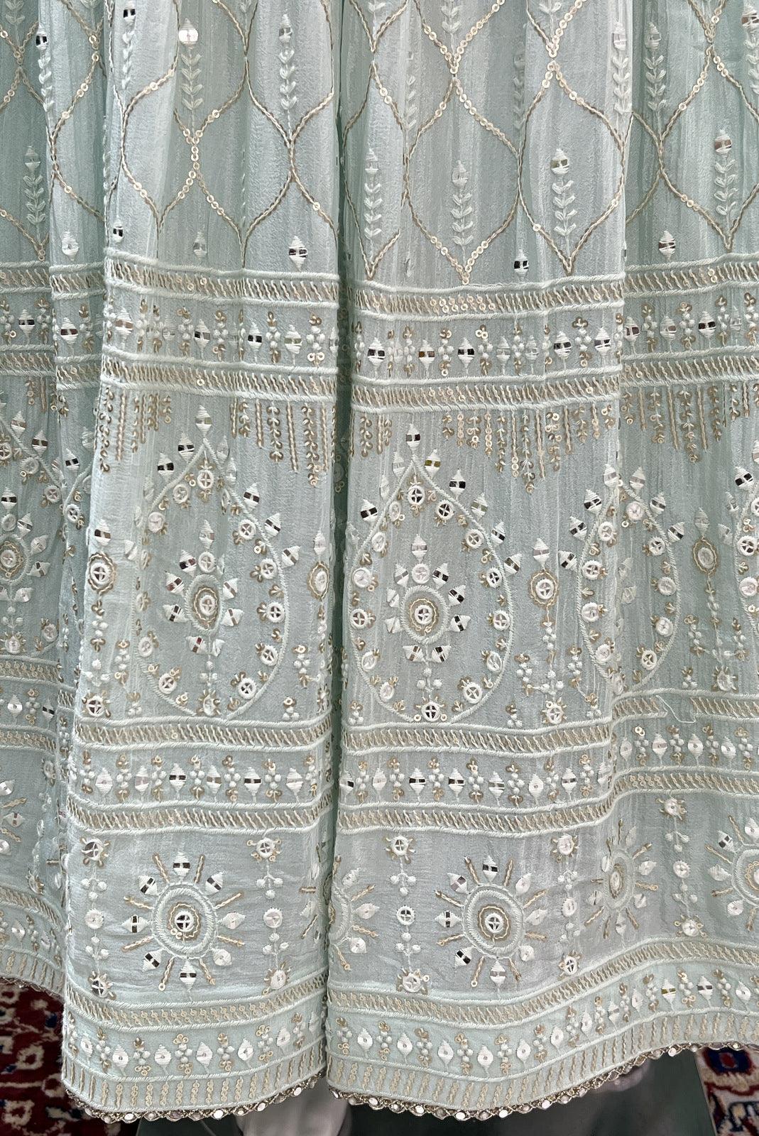 Light Blue Thread, Sequins, Zardozi and Stone work Floor Length Anarkali Suit - Seasons Chennai