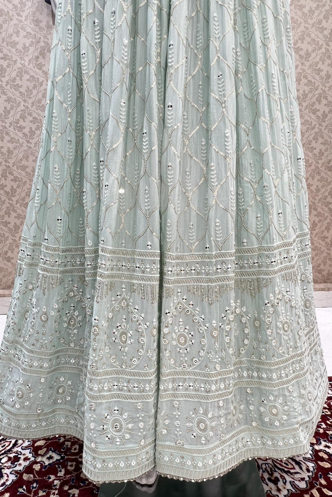 Light Blue Thread, Sequins, Zardozi and Stone work Floor Length Anarkali Suit - Seasons Chennai