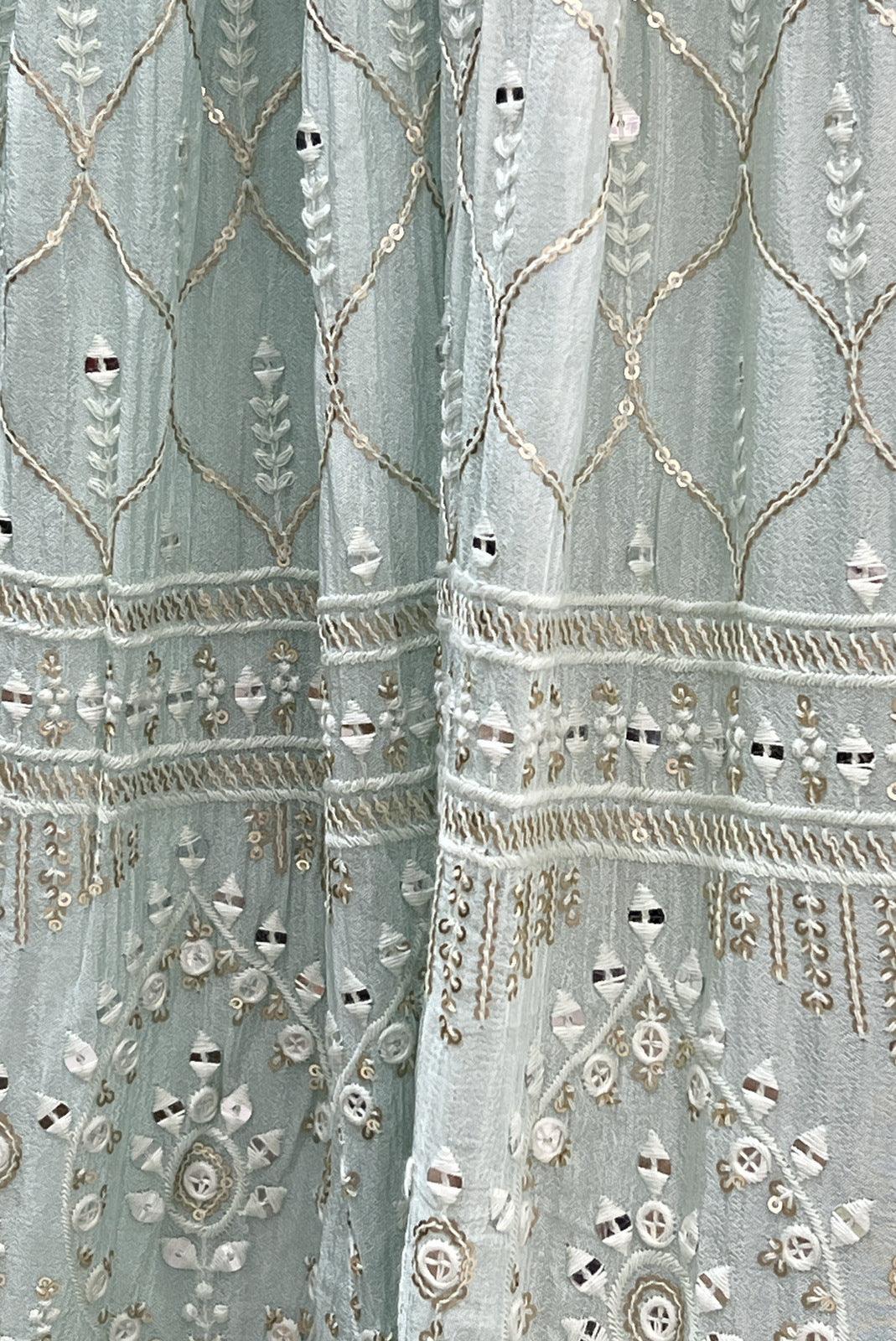 Light Blue Thread, Sequins, Zardozi and Stone work Floor Length Anarkali Suit - Seasons Chennai