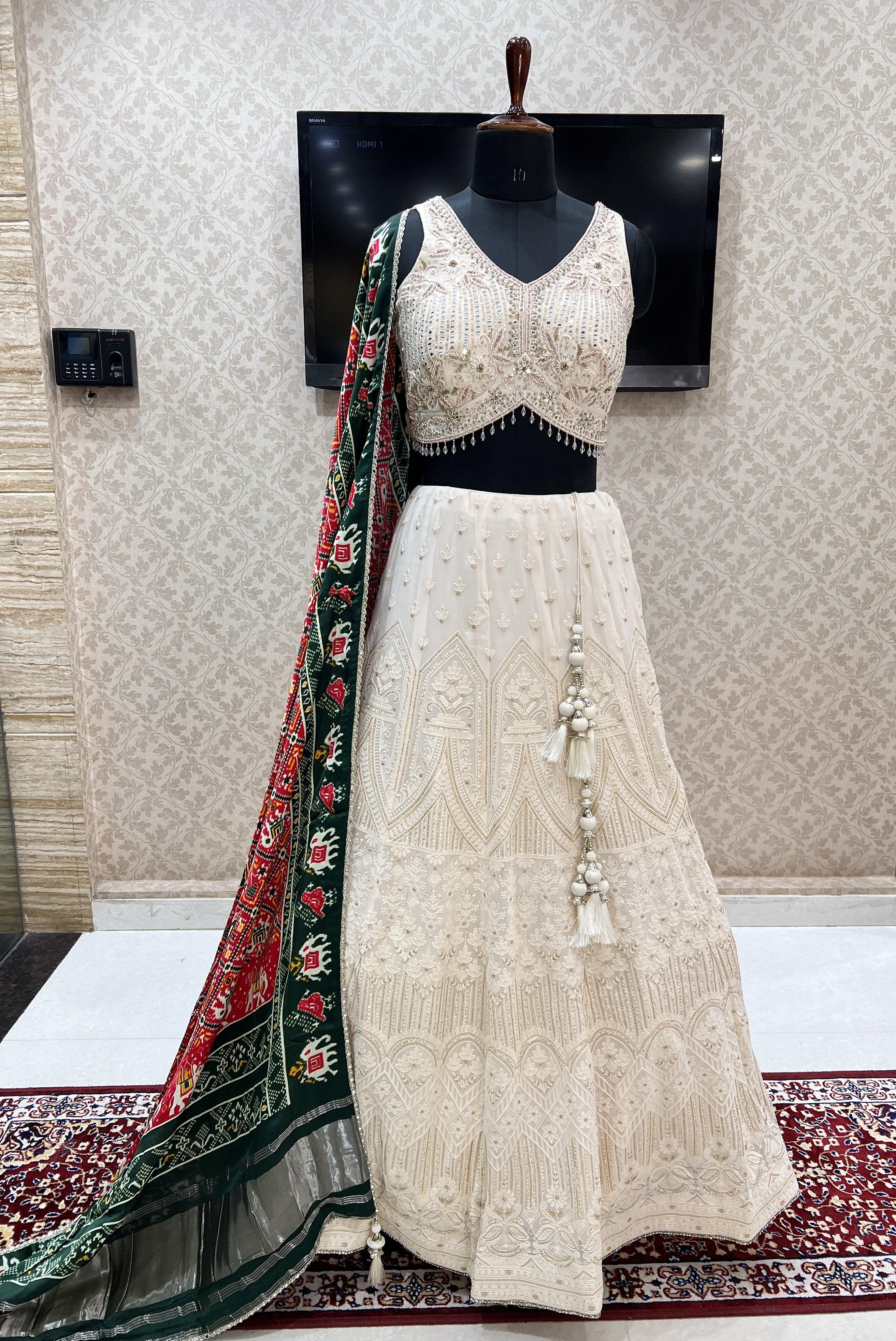 Cream Cream Floral Embroidered Lehenga by HER CLOSET for rent online |  FLYROBE