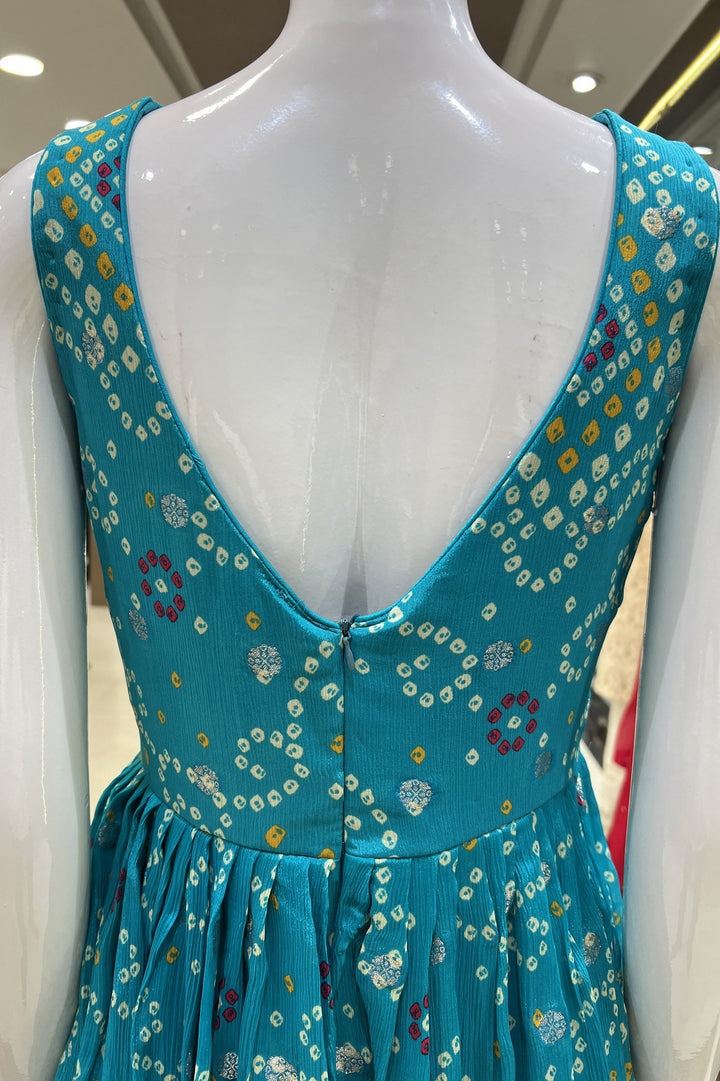 Rama Blue Bandini Print, Mirror, Beads and Zari work Peplum Top with Palazzo Suit Set