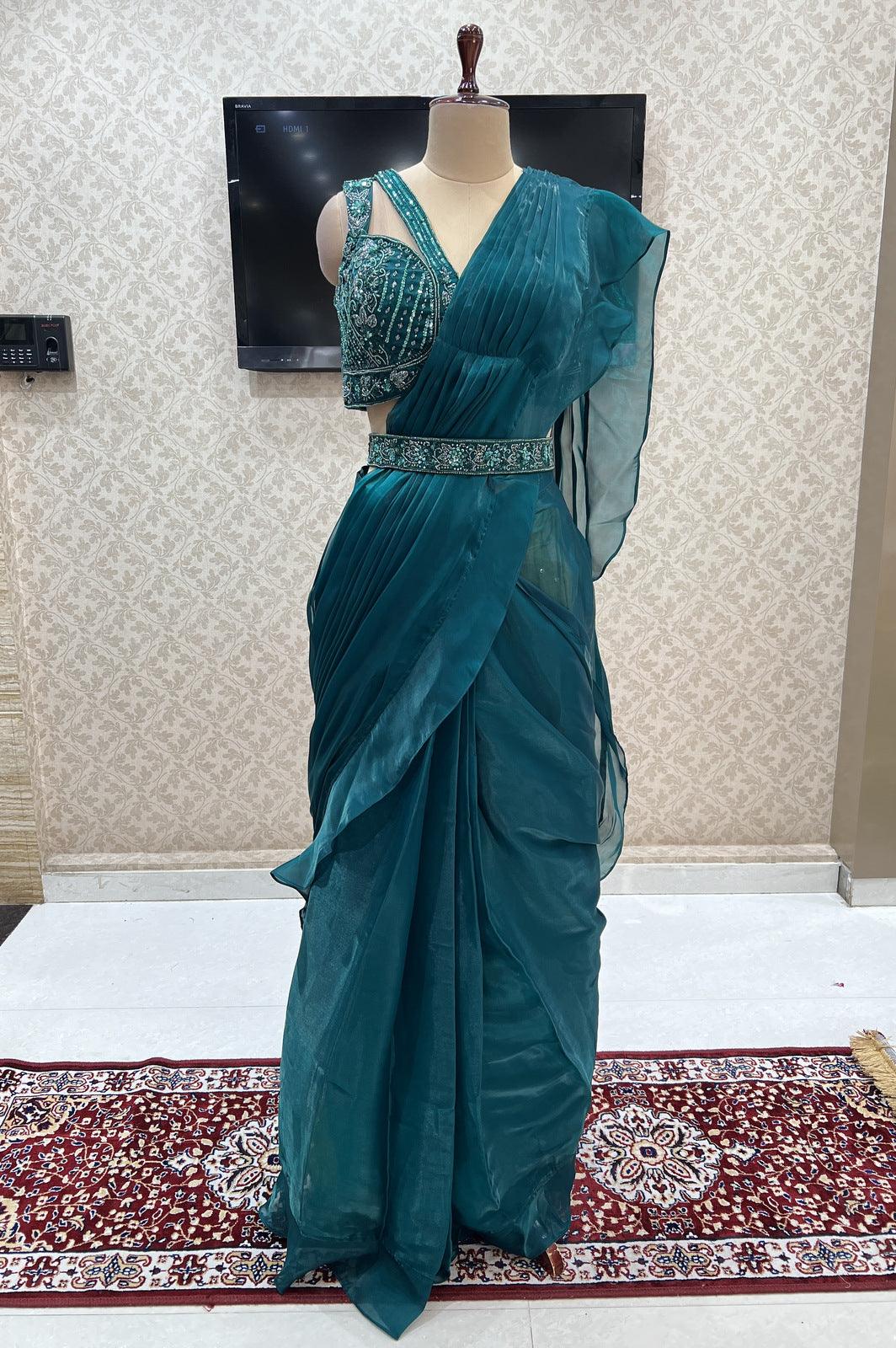 Grey Color Georgette Ready To Wear Saree