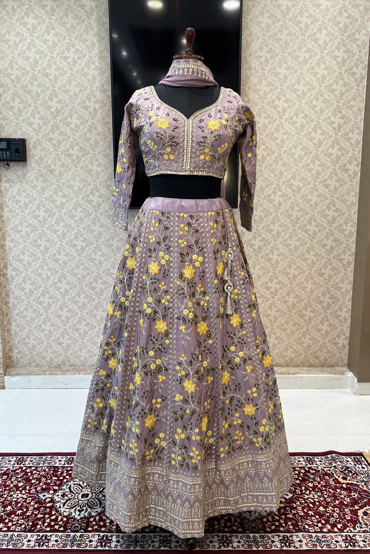 Lilac Embroidery, Stone and Zari work Crop Top Lehenga