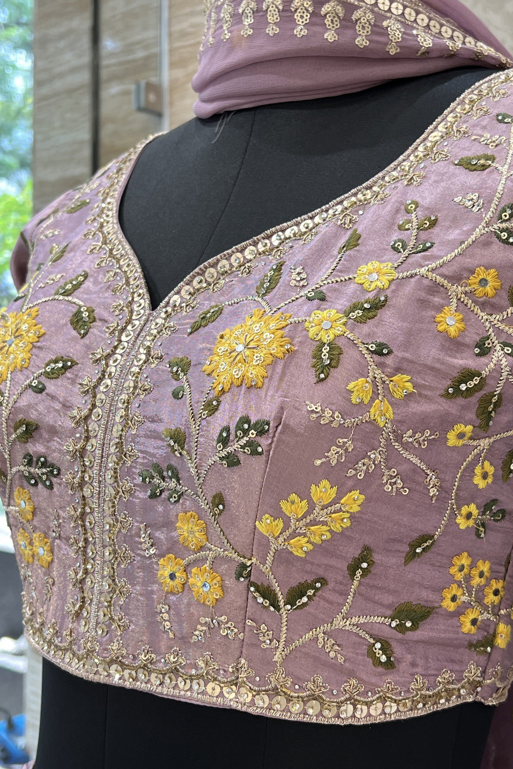 Lilac Embroidery, Stone and Zari work Crop Top Lehenga