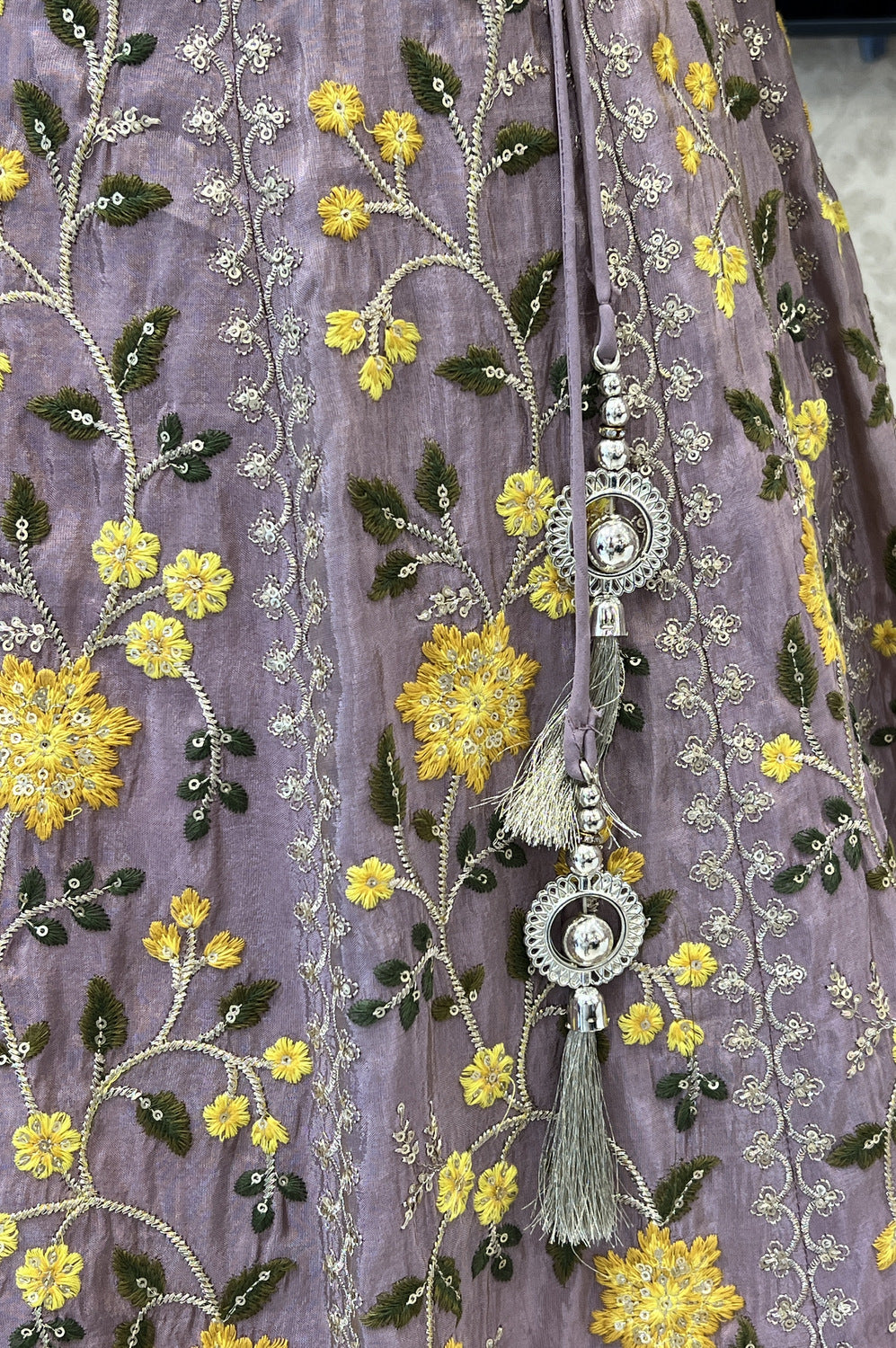 Lilac Embroidery, Stone and Zari work Crop Top Lehenga