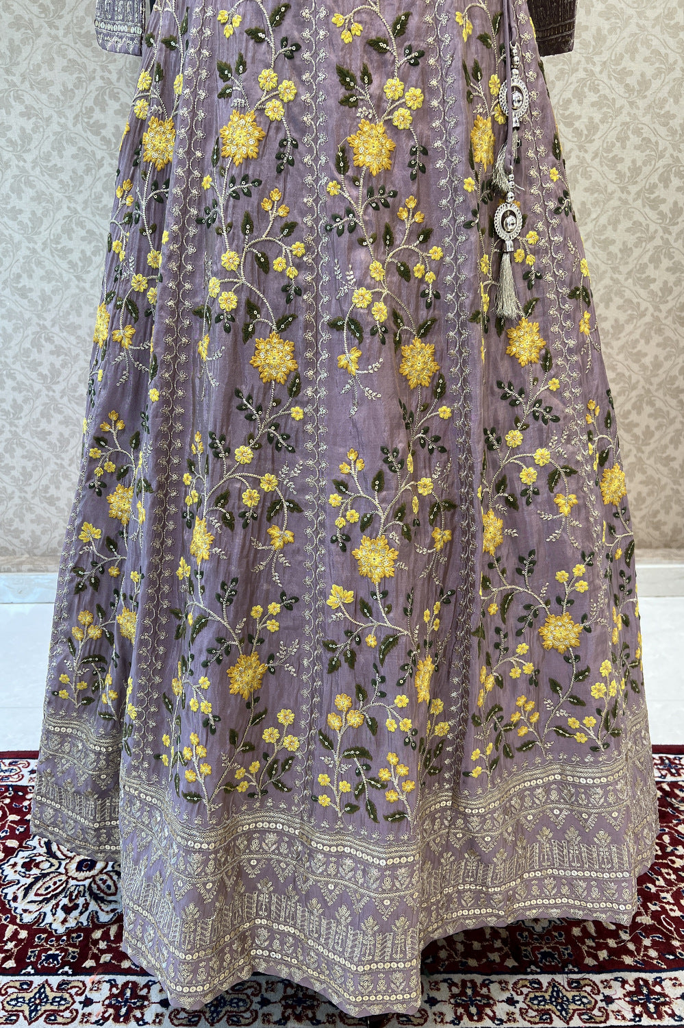 Lilac Embroidery, Stone and Zari work Crop Top Lehenga