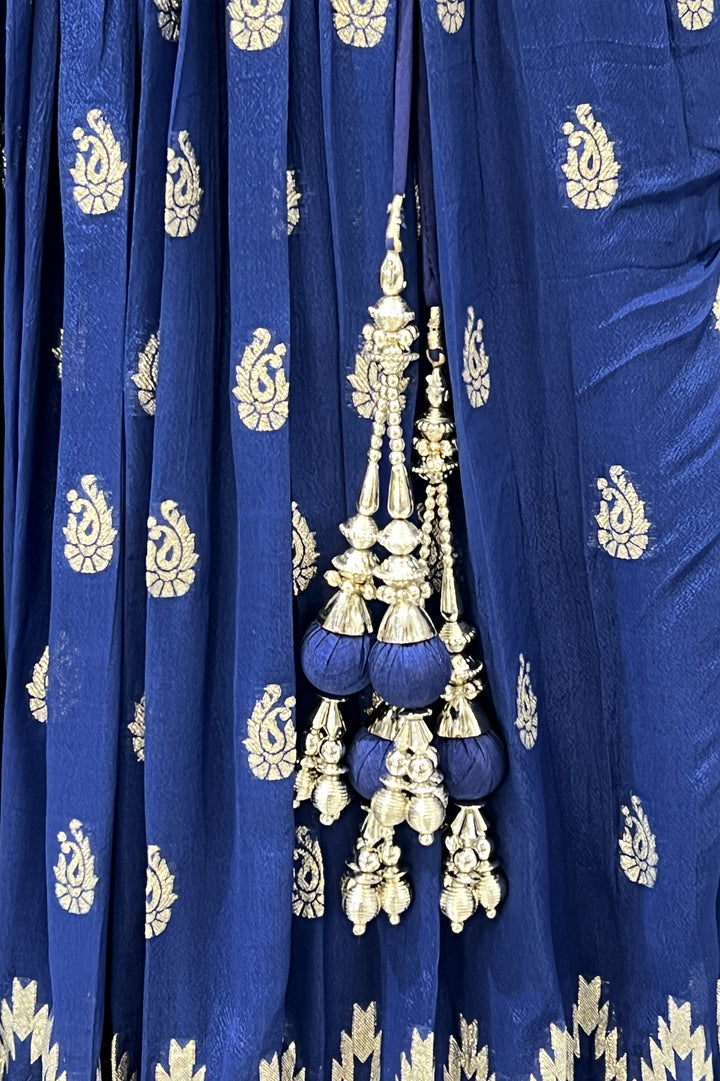 Royal Blue Zardozi, Sequins, Beads, Stone and Banaras work Crop Top Lehenga