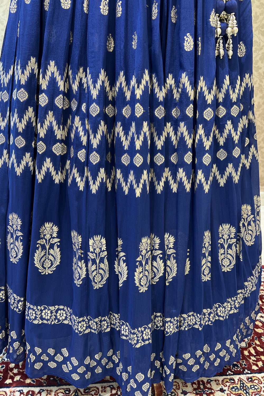 Royal Blue Zardozi, Sequins, Beads, Stone and Banaras work Crop Top Lehenga