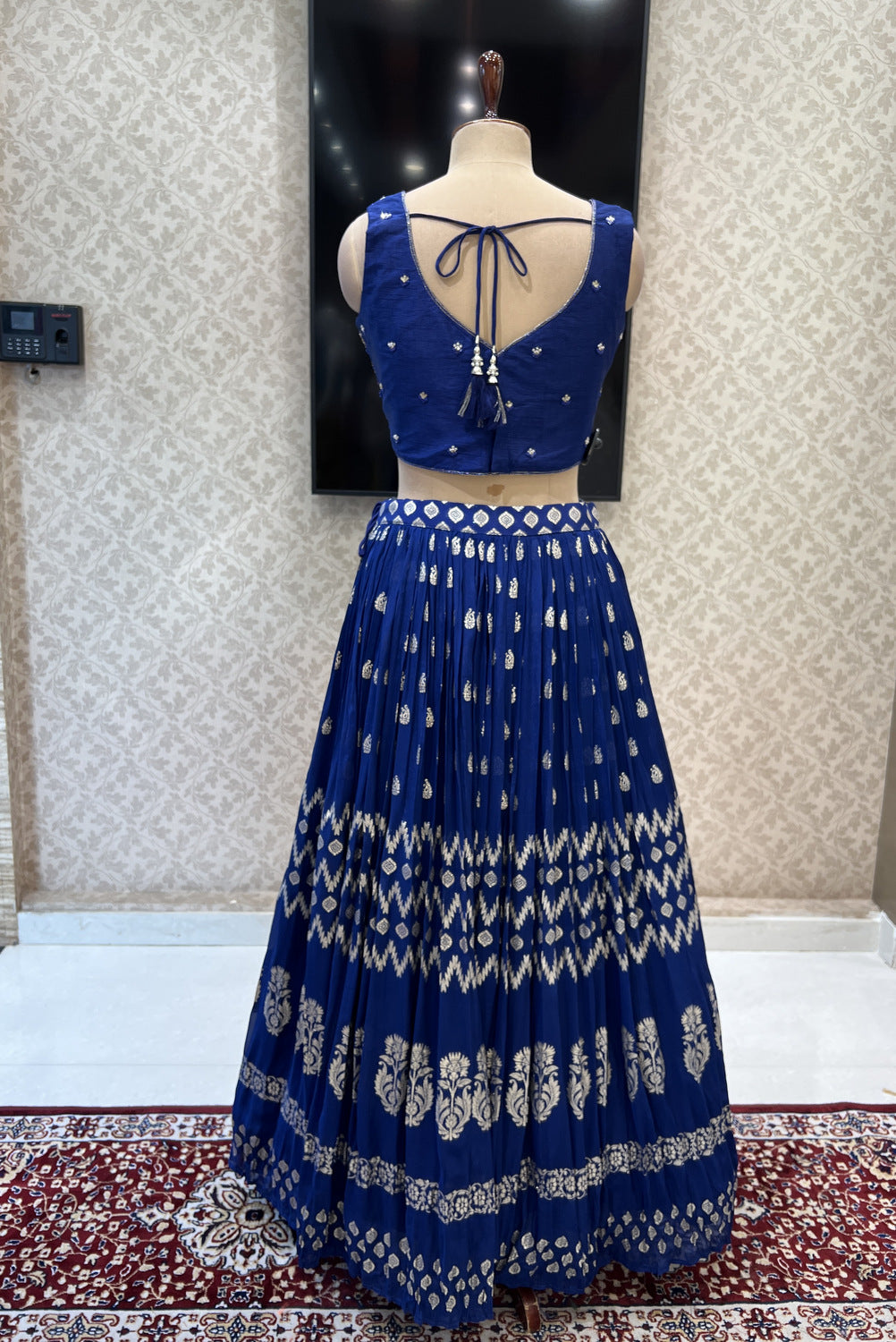 Royal Blue Zardozi, Sequins, Beads, Stone and Banaras work Crop Top Lehenga