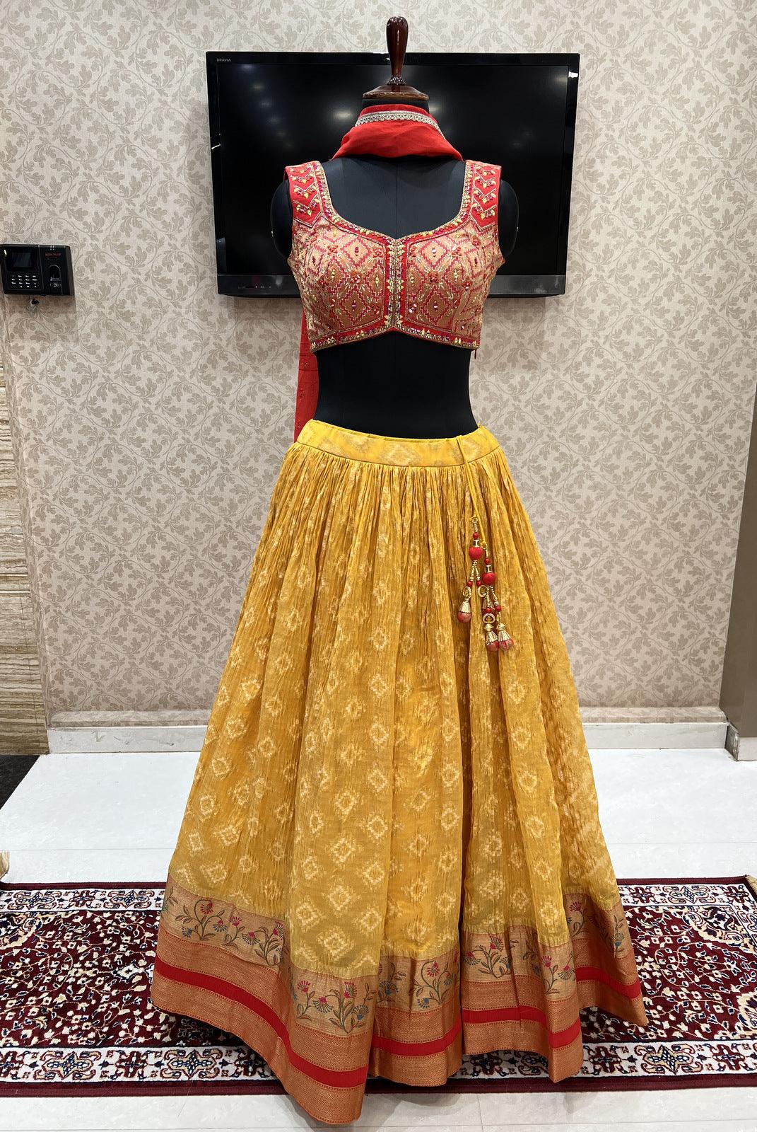 Red White & Green Combination Croptop & Skirt With Yellow Dupatta –  Shopzters