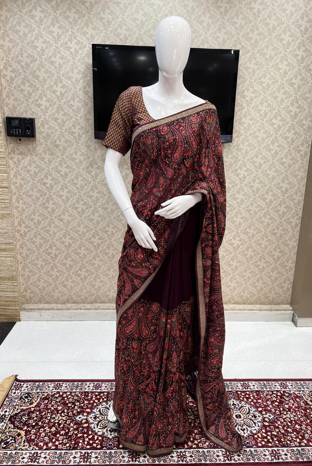 Multi Colour Georgette Sequence Work Saree With Blouse