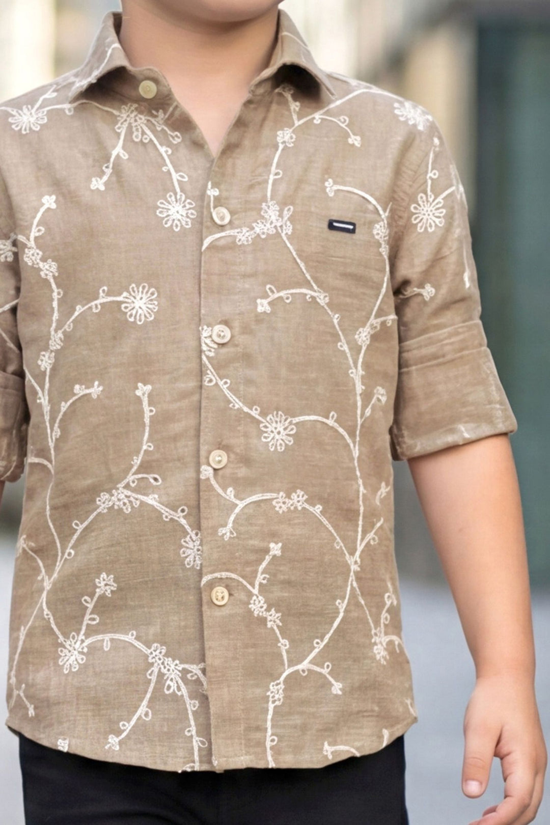 Chiku Embroidery work Shirt and Black Pant Set for Boys