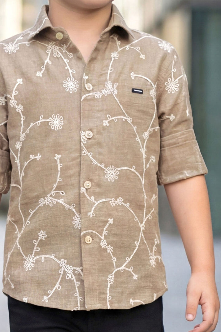 Chiku Embroidery work Shirt and Black Pant Set for Boys
