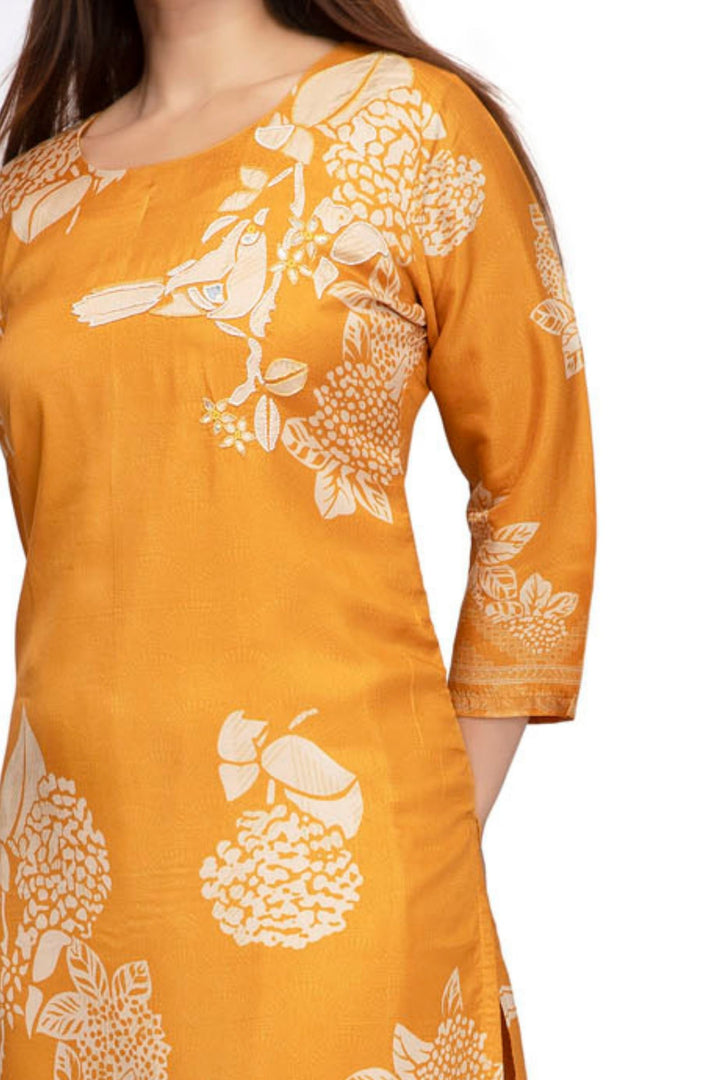 Yellow Floral Print Straight Kurta Set